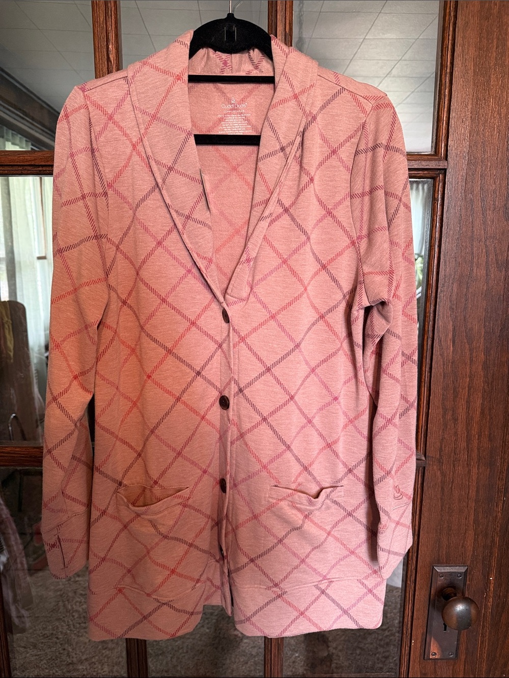 Cuddl Duds Pink Plaid Button-Front Knit Blazer